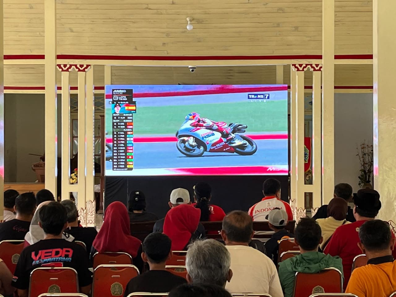 Veda Ega Pratama finis keenam setelah start dari posisi ketujuh di Mandalika. Bupati Gunungkidul dan masyarakat memberikan dukungan melalui acara nobar. (dok. Pemkab GK)